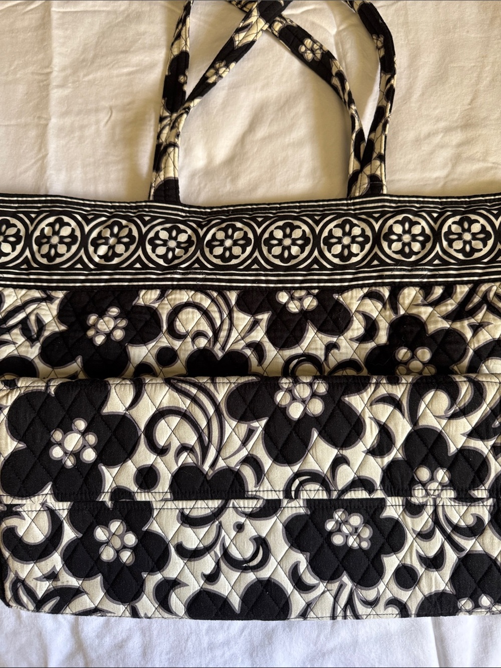 Vera Bradley Black and White Quilted Floral Tote